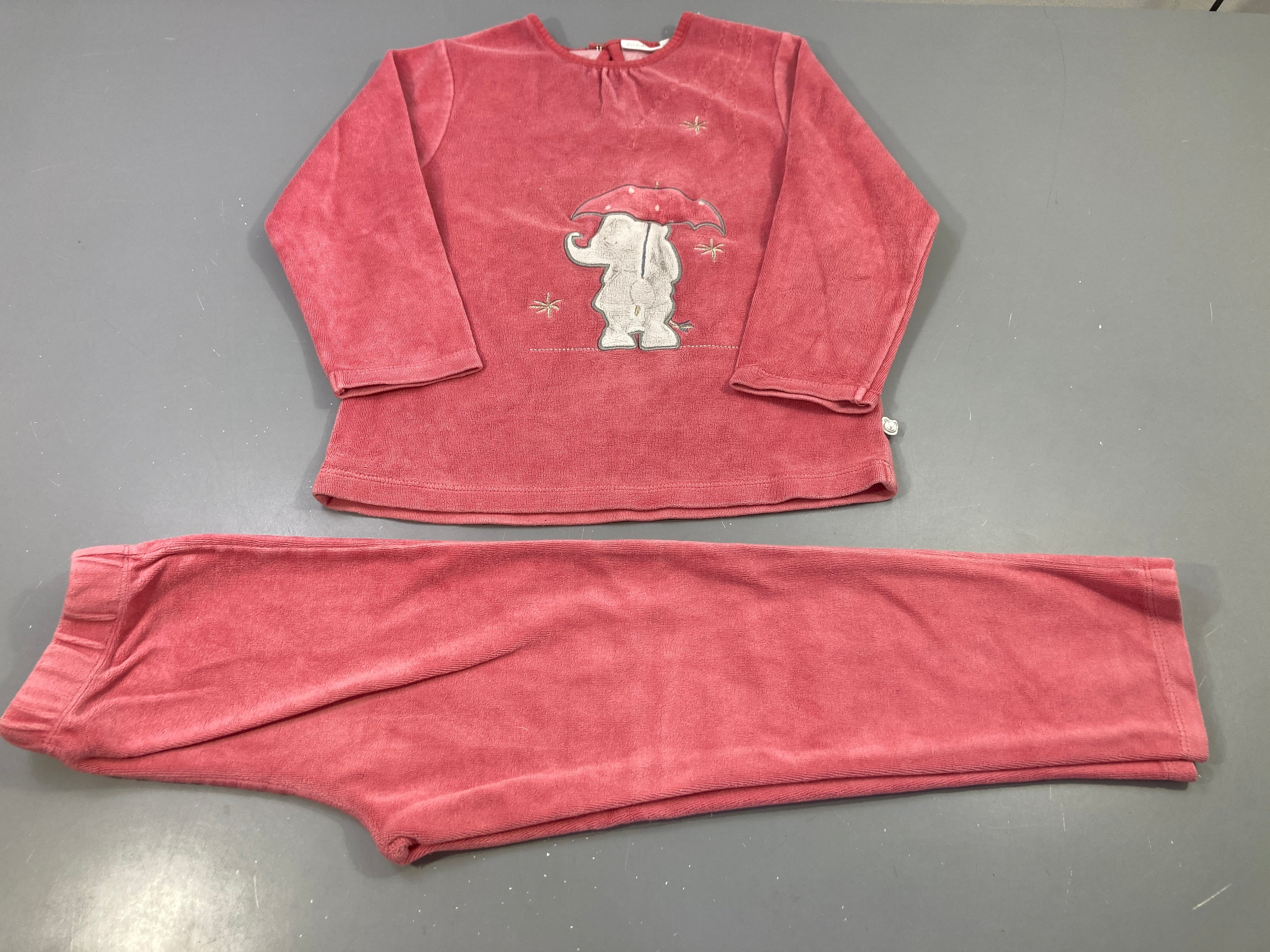 Pyjama 2pcs velours rose éléphant parapluie