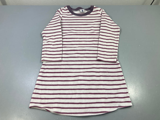 Robe de nuit velours m.l rayée prune écru, moins cher chez Petit Kiwi