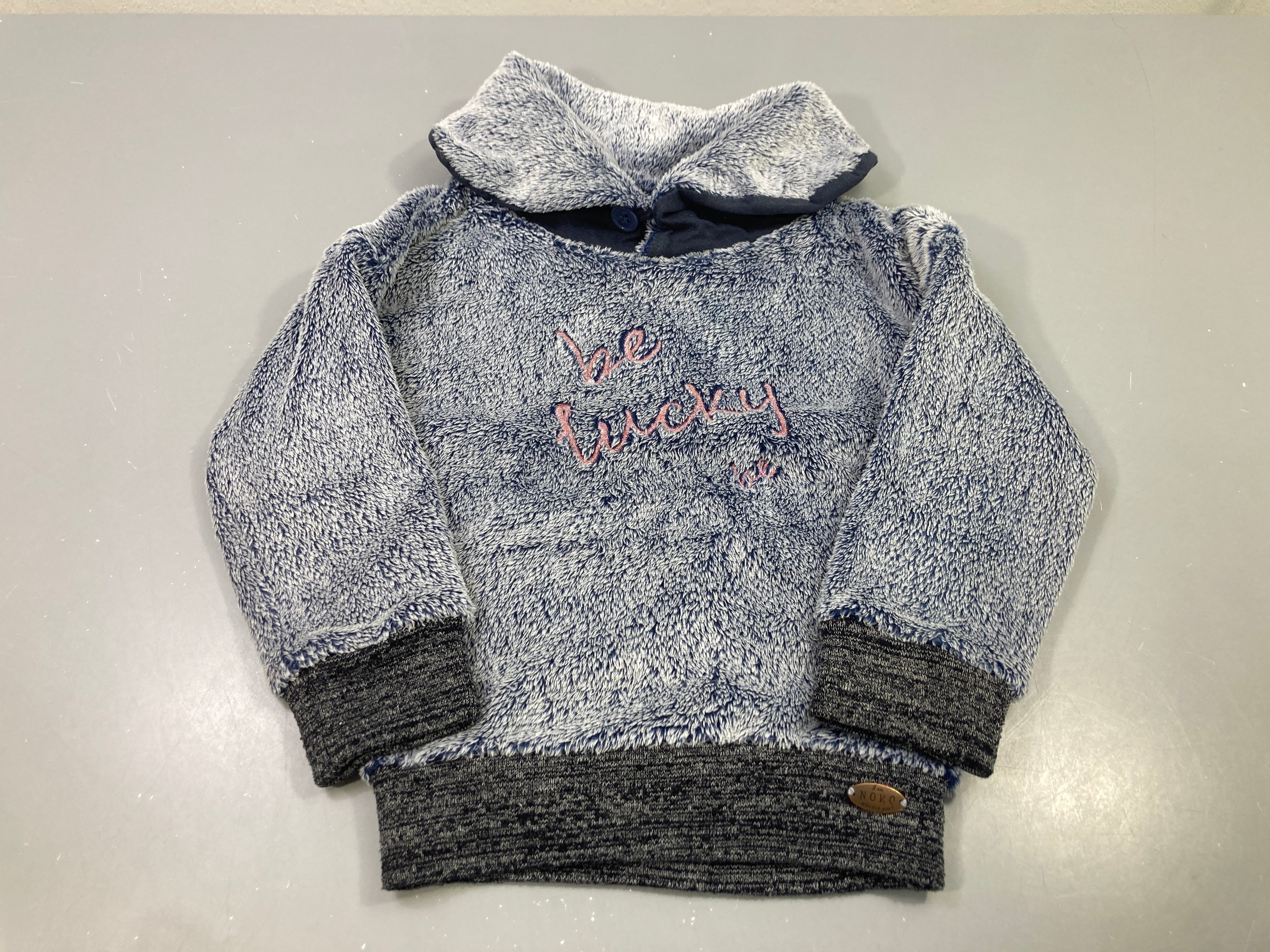 Pull capuche duveteux gris bleu chiné be lucky