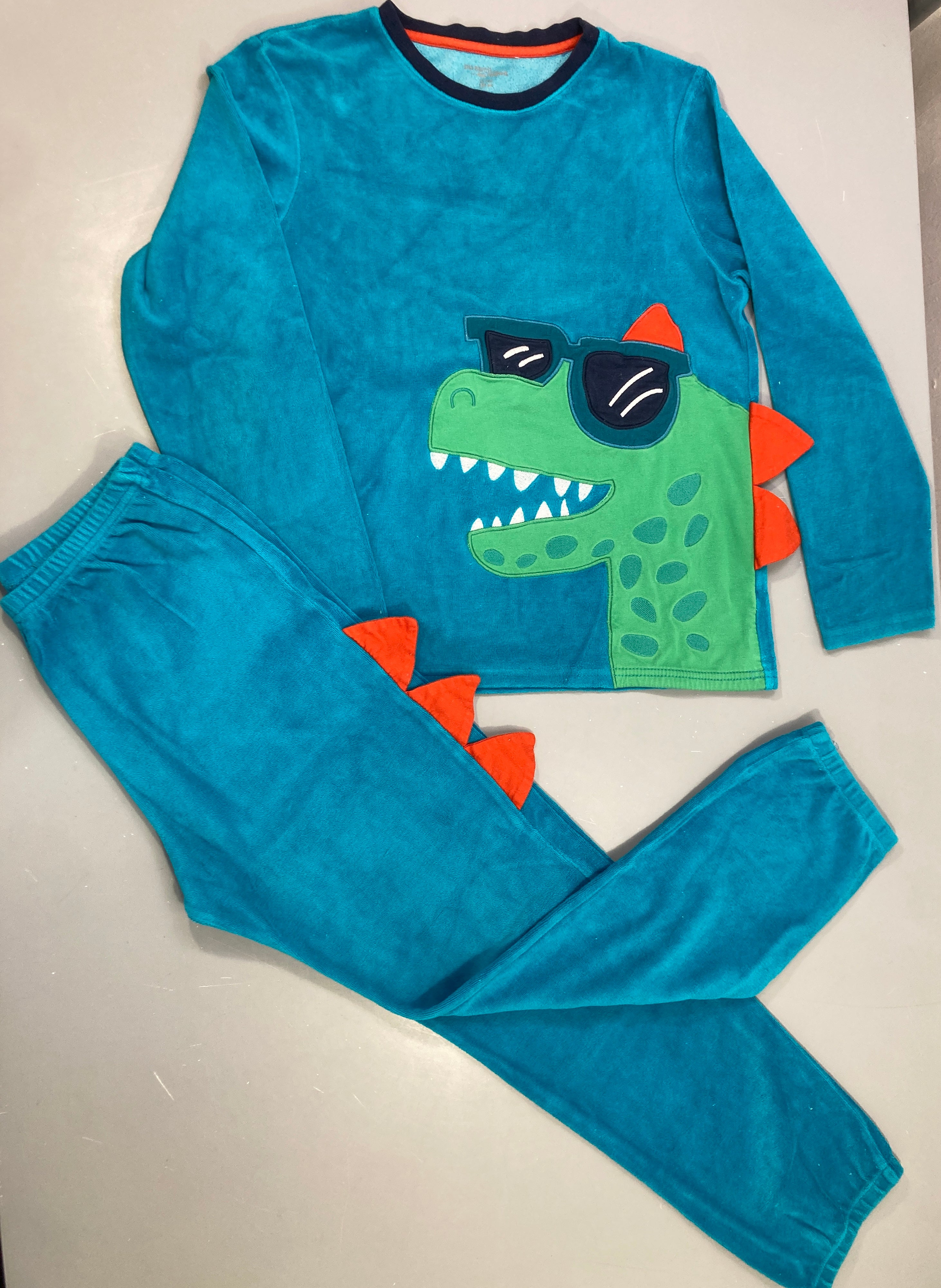 Pyjama 2pcs velours turquoise dinosaure lunettes