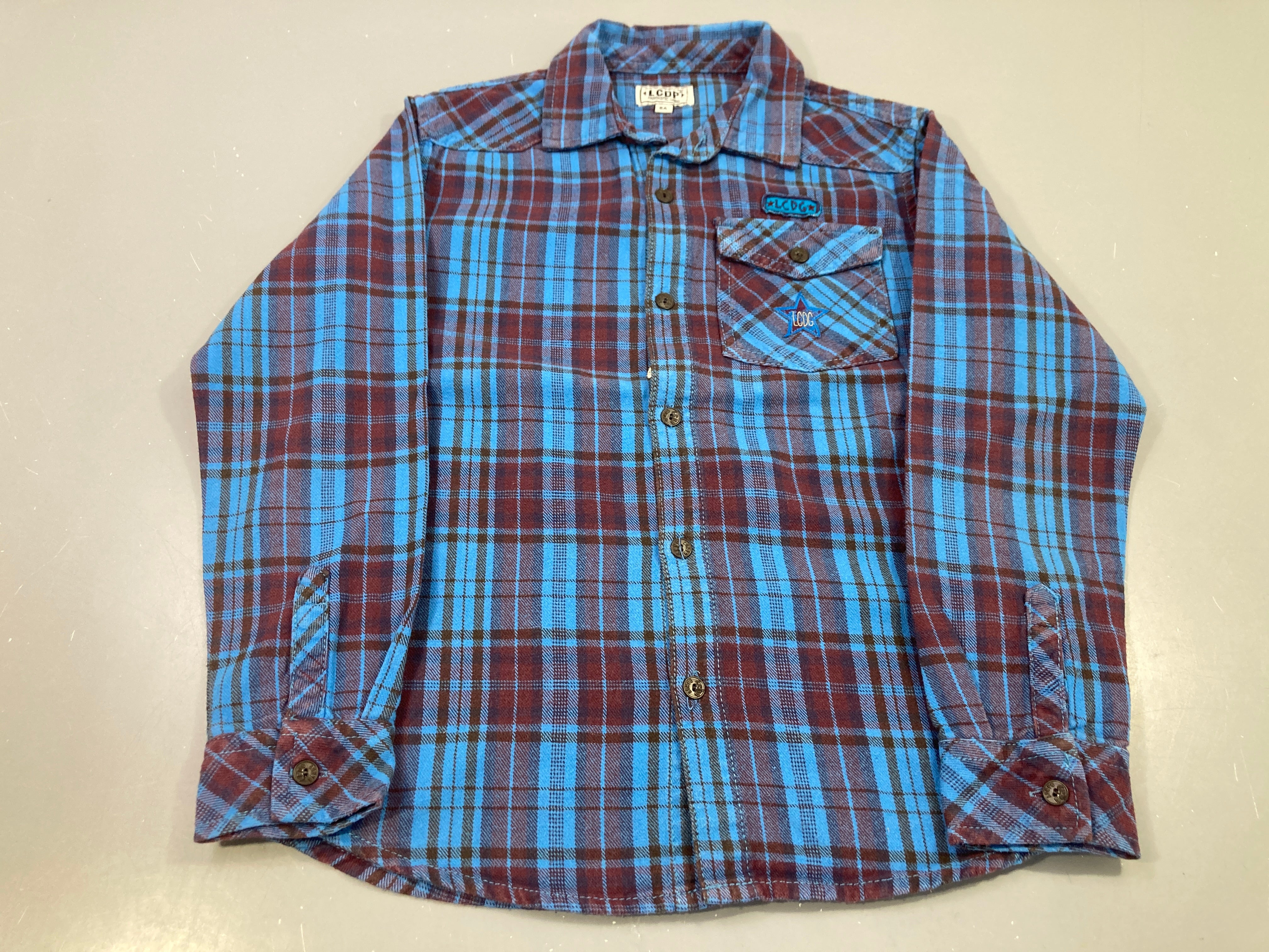 Chemise m.l carreaux bleu marron, LCDP flanelle
