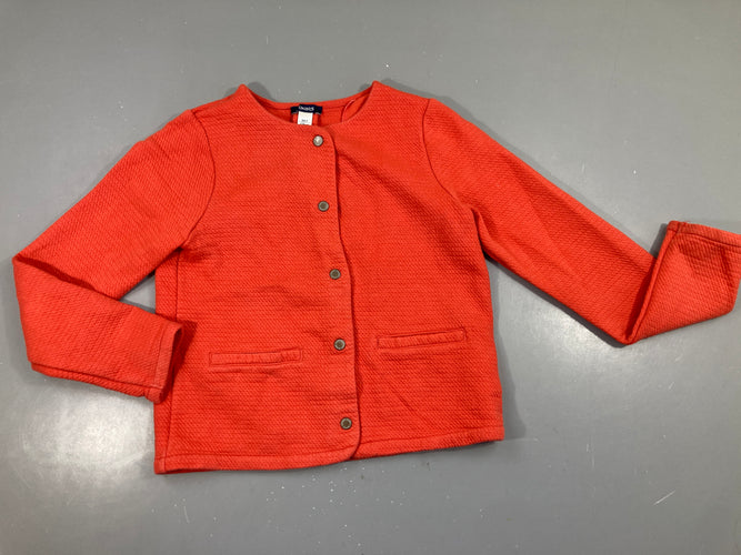 Gilet molleton texturé orange, très légèrement bouloché, moins cher chez Petit Kiwi