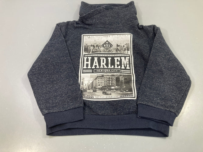 Sweat capuche gris chiné Harlem New York, moins cher chez Petit Kiwi