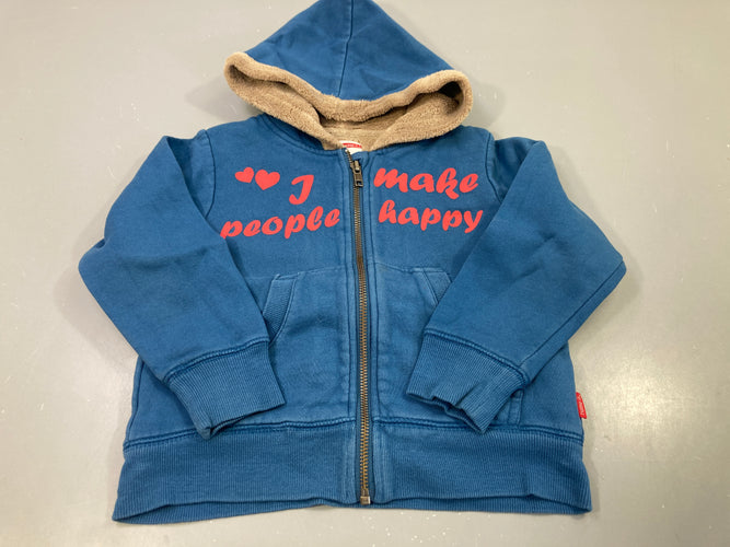 Sweat zippé capuche bleu velours, moins cher chez Petit Kiwi