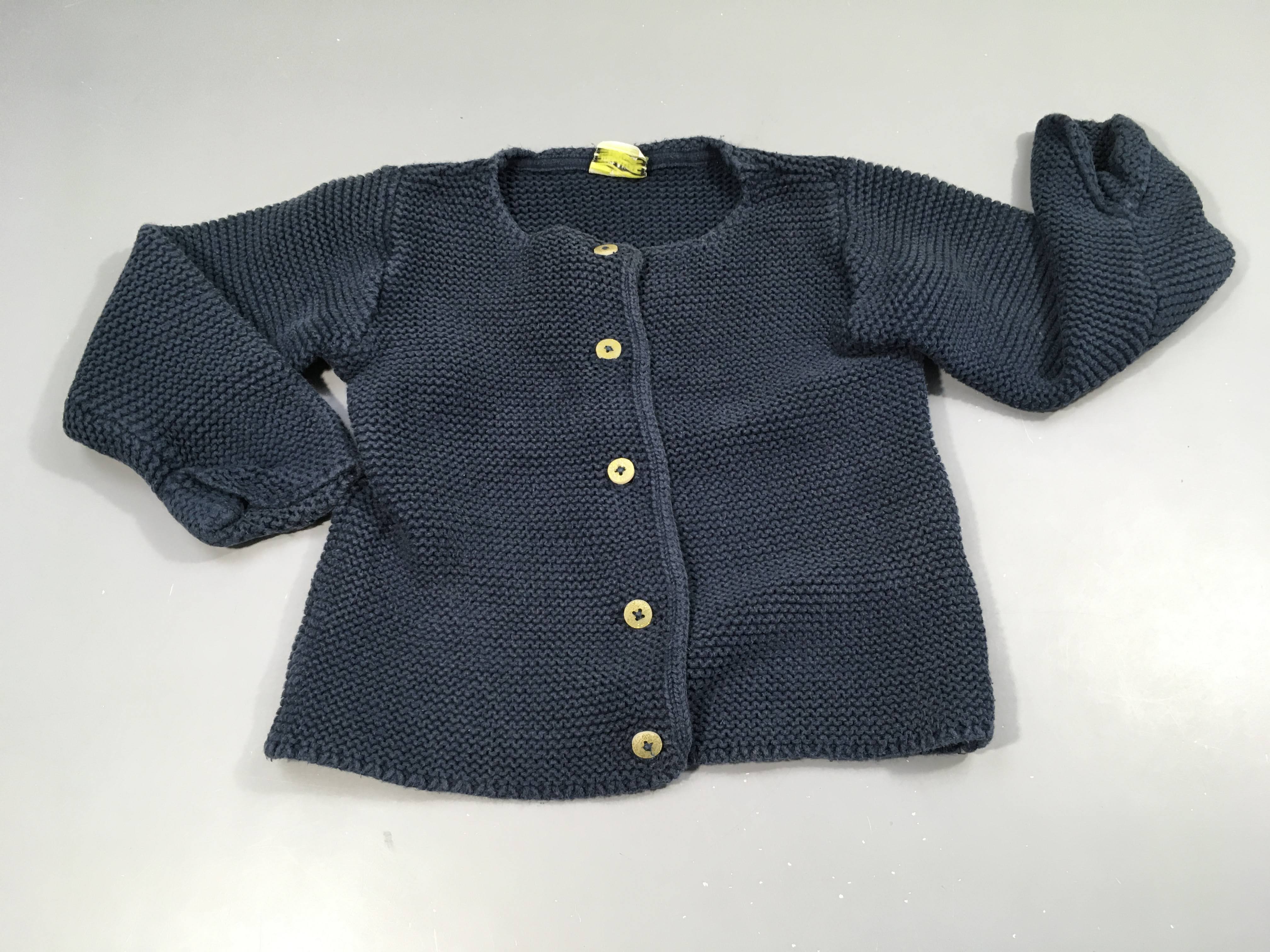 Gilet bleu marine , boutons pailletés jaunes