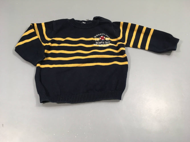 Pull bleu marine rayé jaune  "Ikksalling", moins cher chez Petit Kiwi
