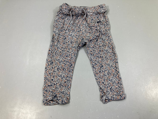 Pantalon fluide blanc fleurs bleu/saumon, moins cher chez Petit Kiwi