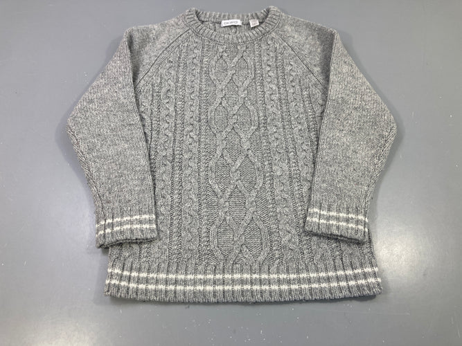 Pull gris chiné torsadé rayé blanc, moins cher chez Petit Kiwi