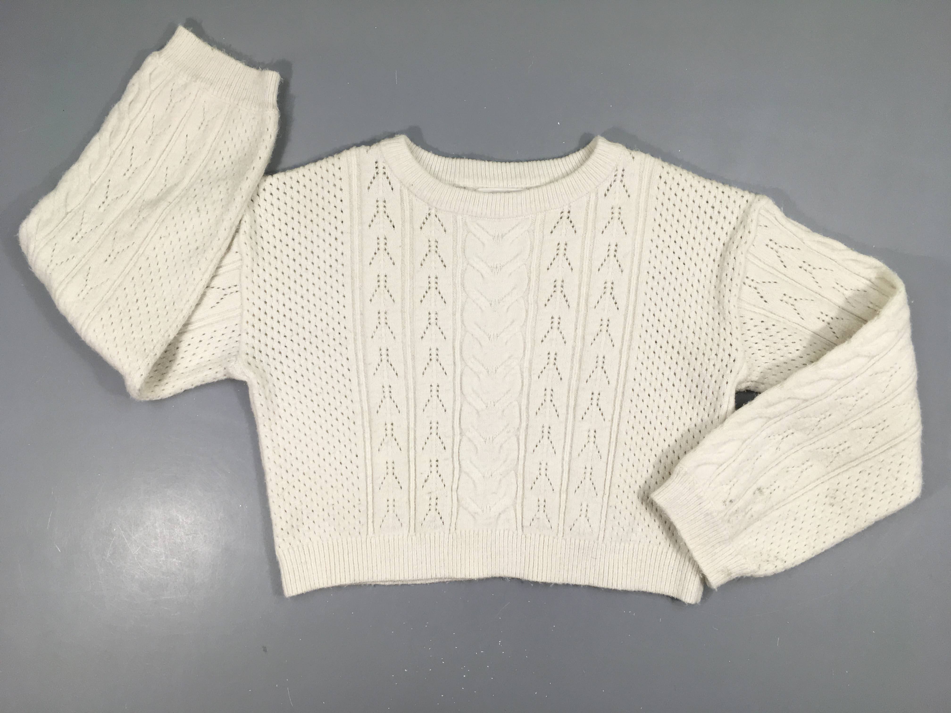 Pull cropped blanc ajouré -Taches arrière bas manche G
