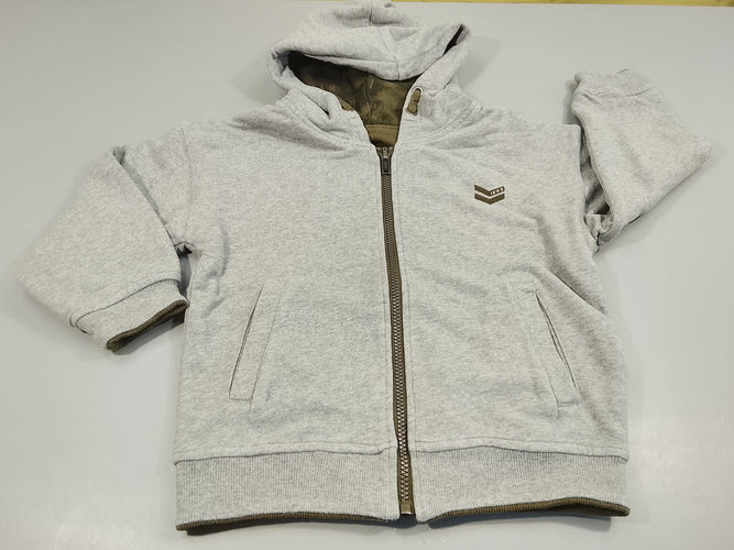Sweat réversible zippé à capuche , gris clair chiné / kaki, moins cher chez Petit Kiwi