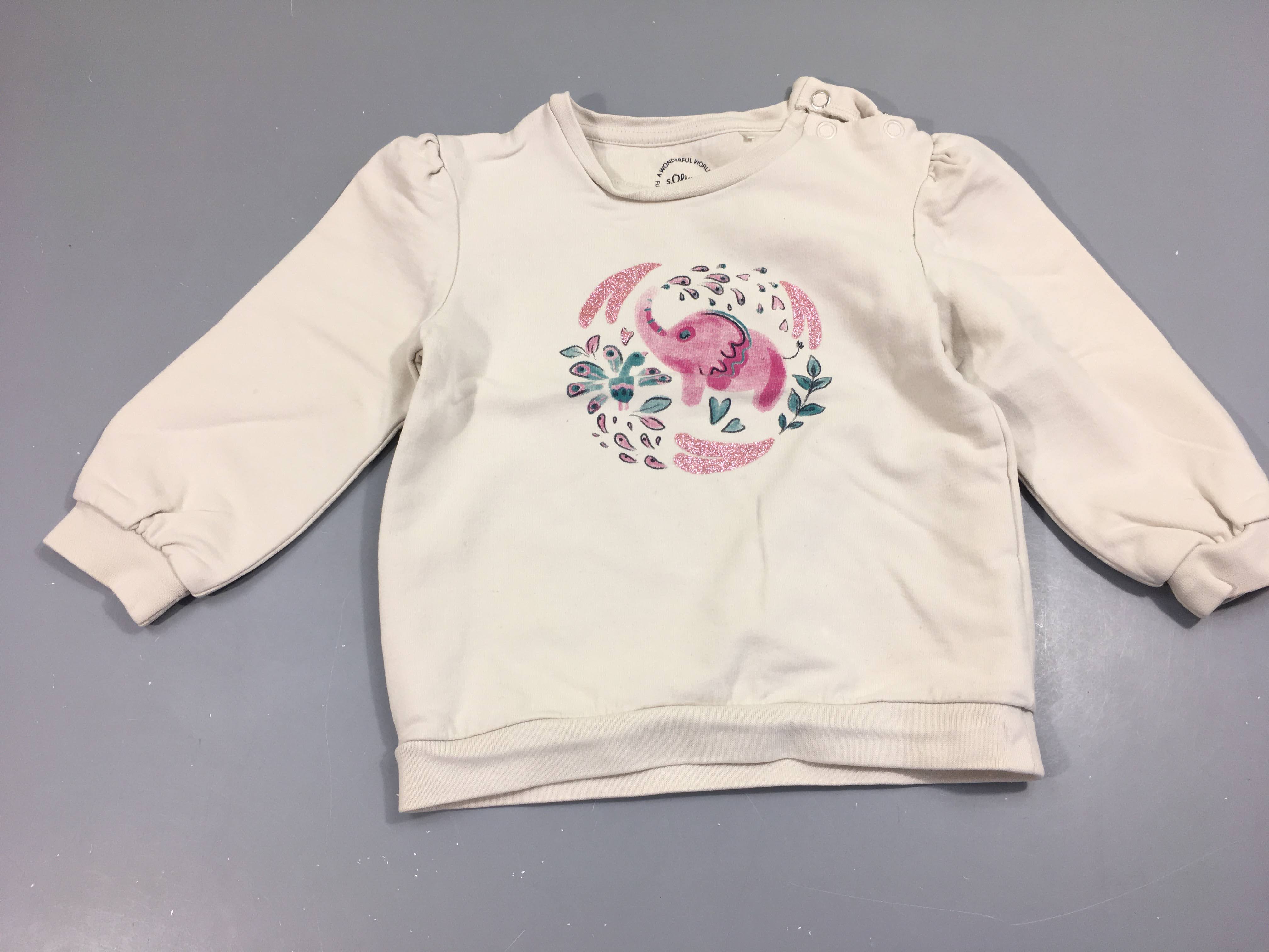 Sweat écru , éléphant rose