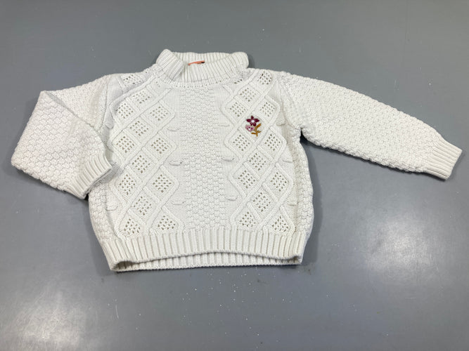 Pull col roulé blanc fleurs brodées, moins cher chez Petit Kiwi