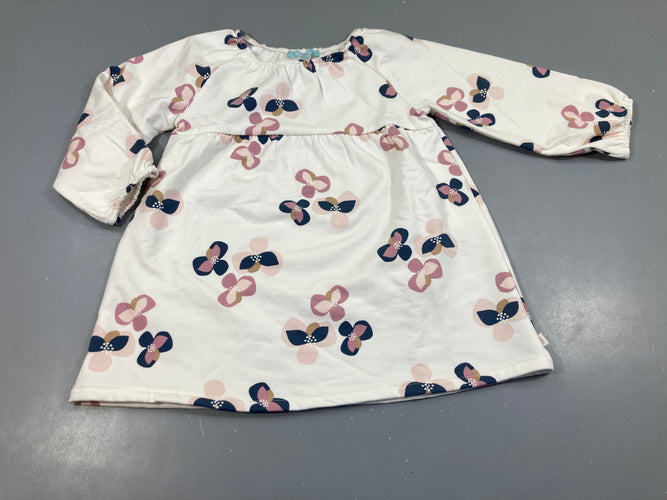 Robe m.l molleton blanc fleurs, moins cher chez Petit Kiwi