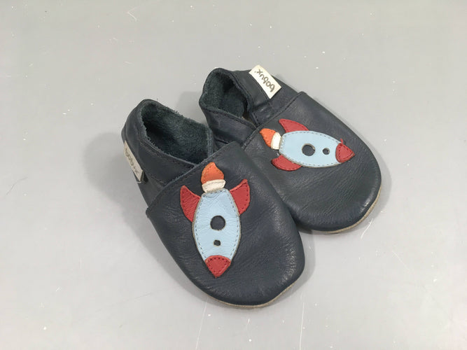 Chaussons cuir bleu marine fusée, S, 3-9m, moins cher chez Petit Kiwi