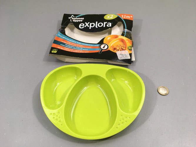 Assiette à compartiments verte, Explora, +12m, moins cher chez Petit Kiwi