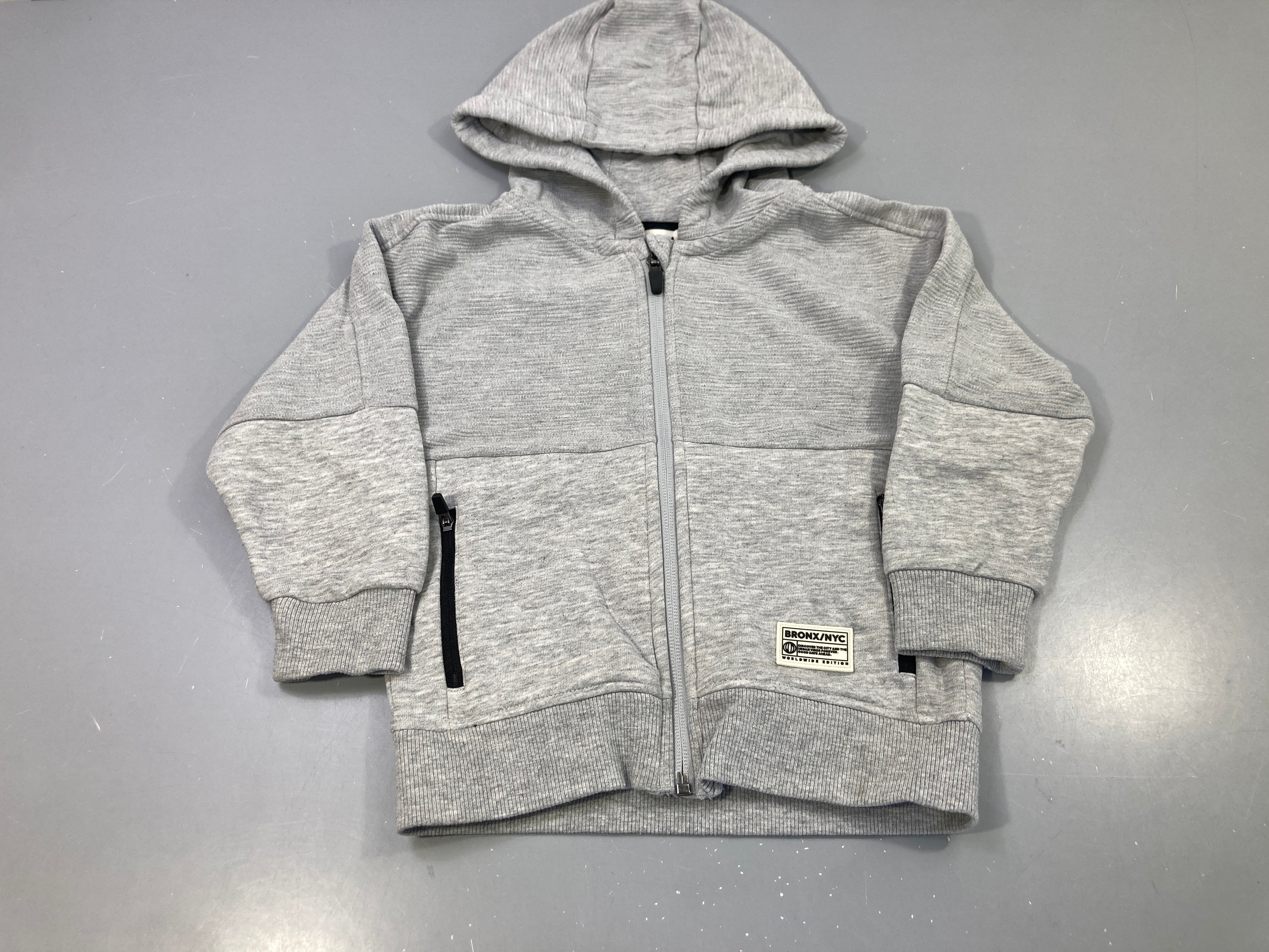 Sweat zippé capuche gris chiné bi-matière Bouloché bas