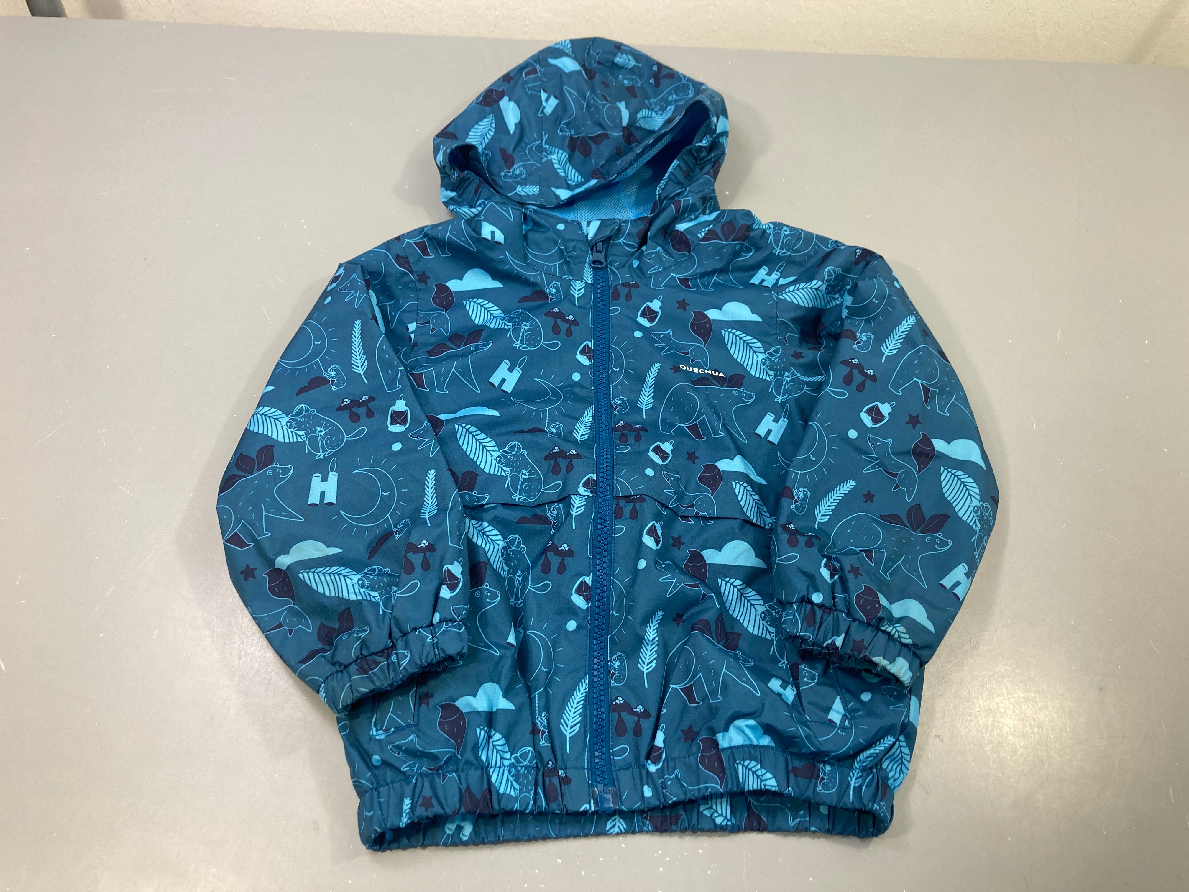 Veste imperméable bleue capuche imprimé animaux forêt