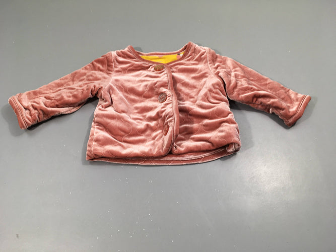 Gilet veste  réversible velours rose, boutons pailletés/ jaune à motifs blanc, rose,..., moins cher chez Petit Kiwi