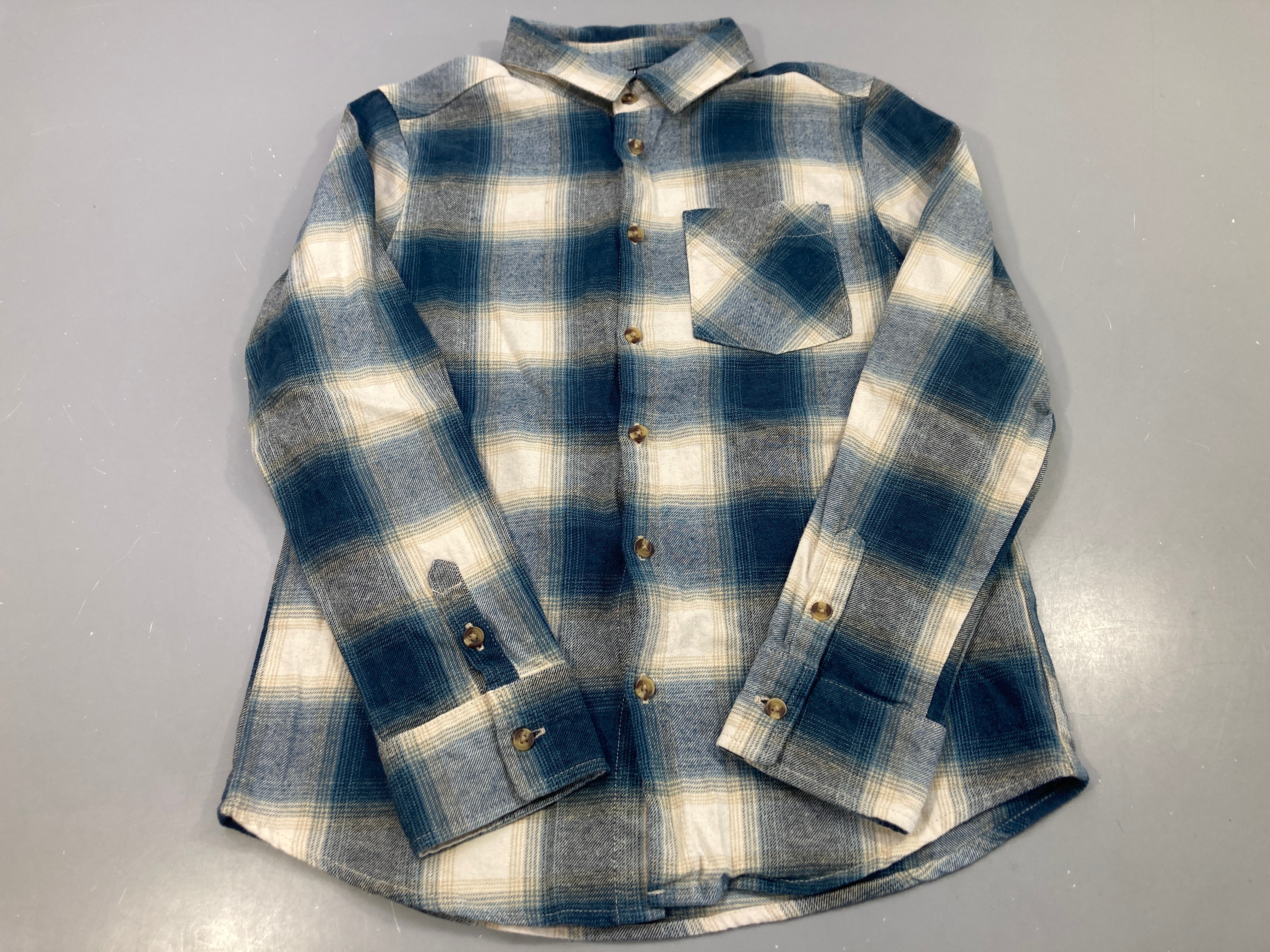 Chemise m.l flanelle bleu et écru carreaux dégradé