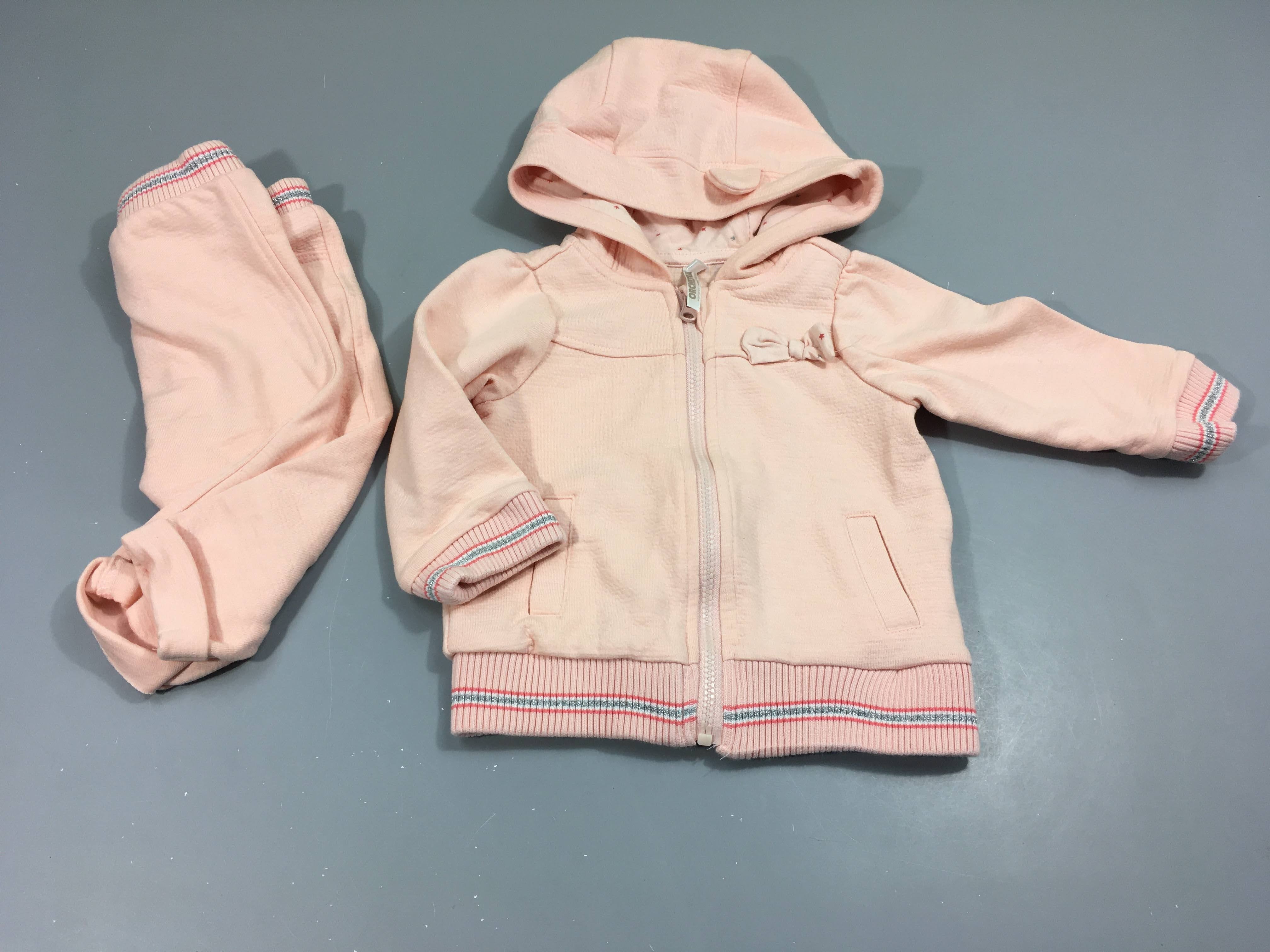 Ensemble 2 pcs, sweat zippé à capuche + Pantalon à revers rose