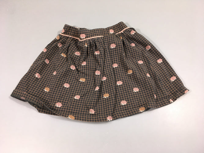 Jupe jersey  gris à carreaux roses, hérissons, moins cher chez Petit Kiwi