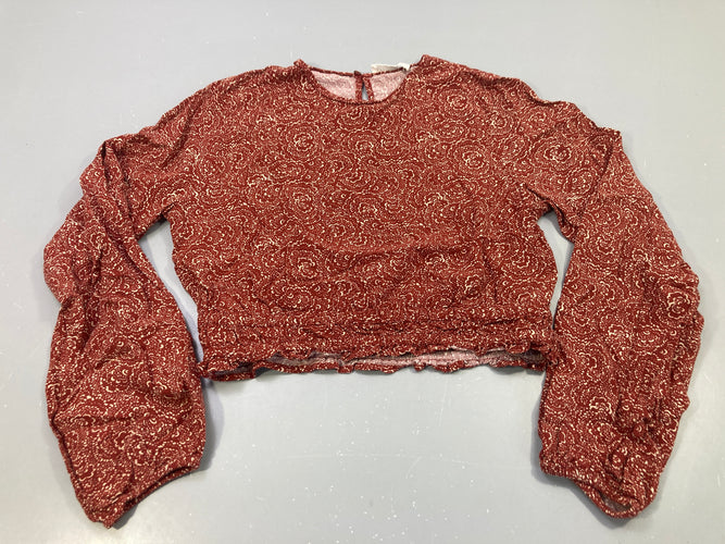 T-shirt m.l bordeaux fleuri crop volanté, moins cher chez Petit Kiwi