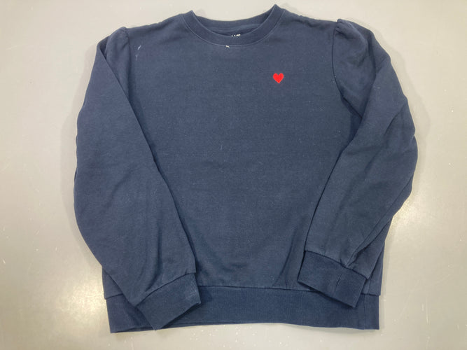 Sweat bleu marine cœur rouge brodé Légèrement bouloché bas, moins cher chez Petit Kiwi