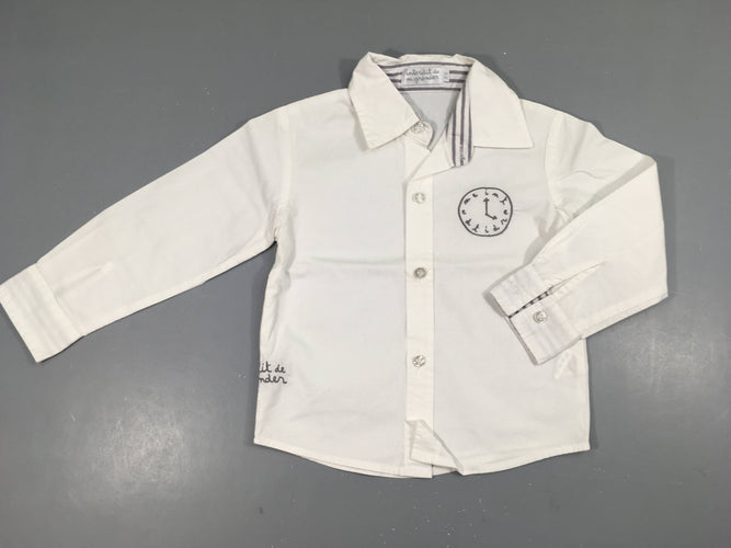 Chemise m.l blanche horloge, moins cher chez Petit Kiwi