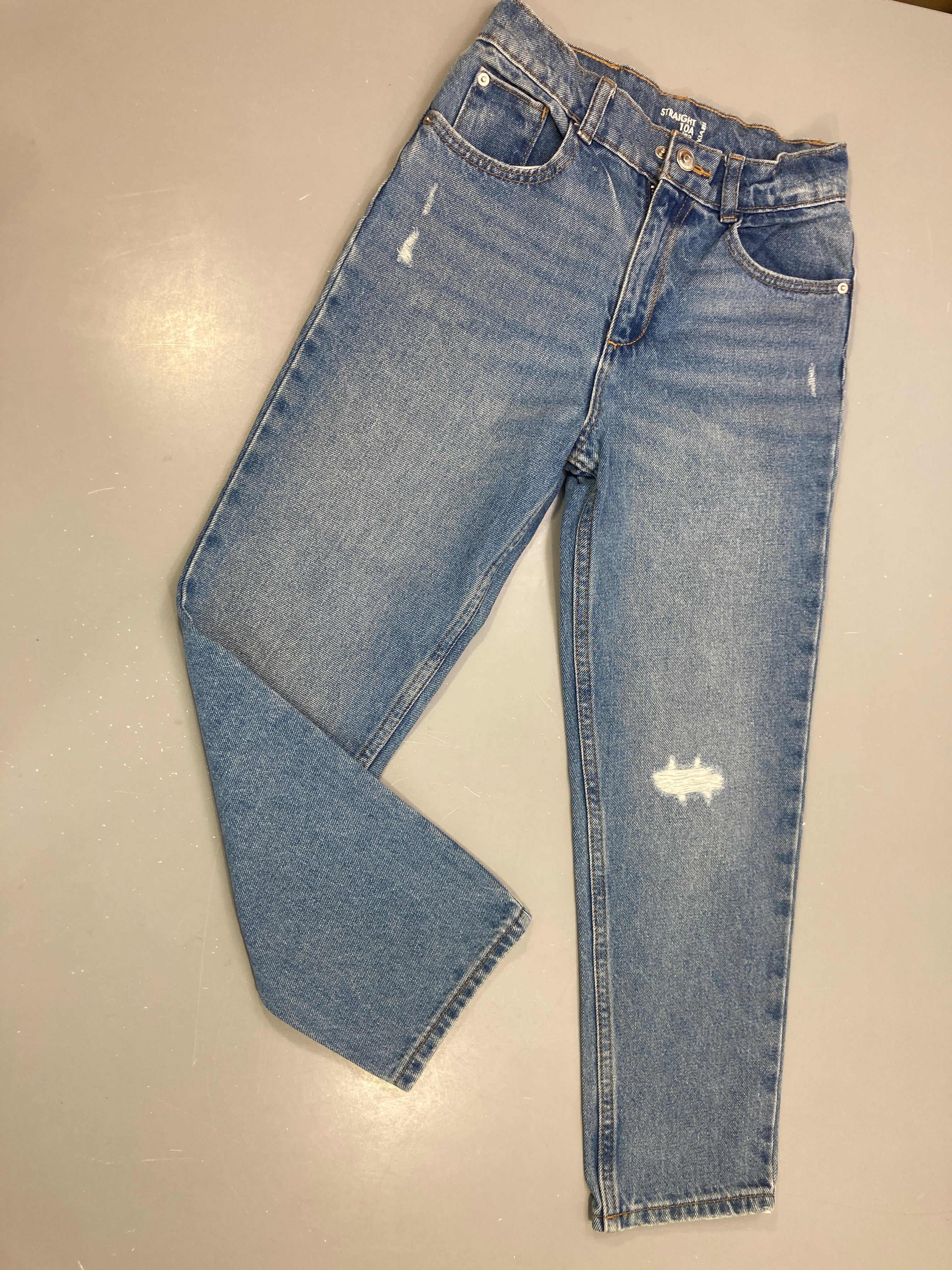 Pantalon jean droit délavé effet déchiré