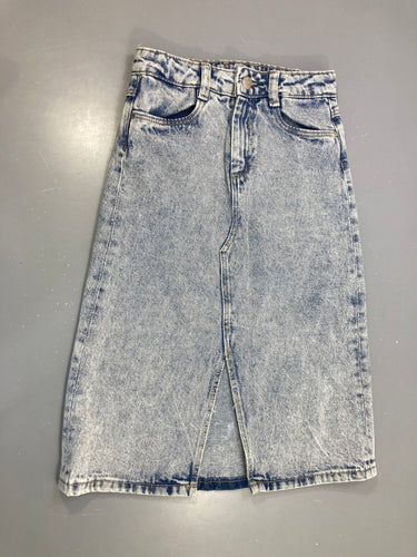 Jupe jean bleu effet délavé fendue, moins cher chez Petit Kiwi