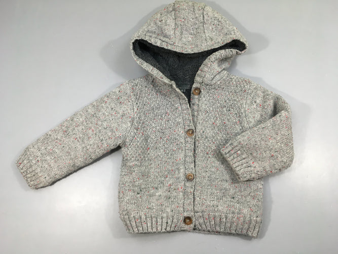 Gilet épais doublé velours gris chiné à capuche, moins cher chez Petit Kiwi