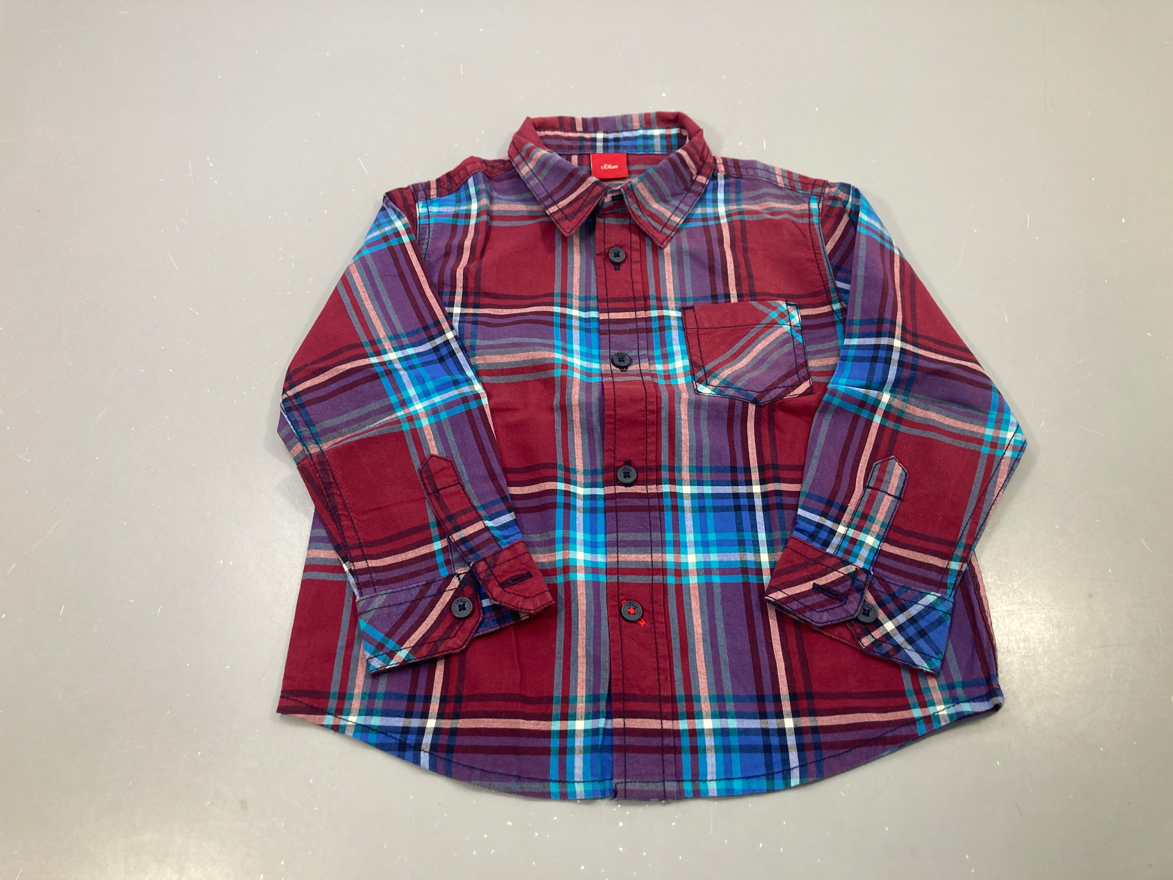 Chemise m.l carreaux bordeaux bleu