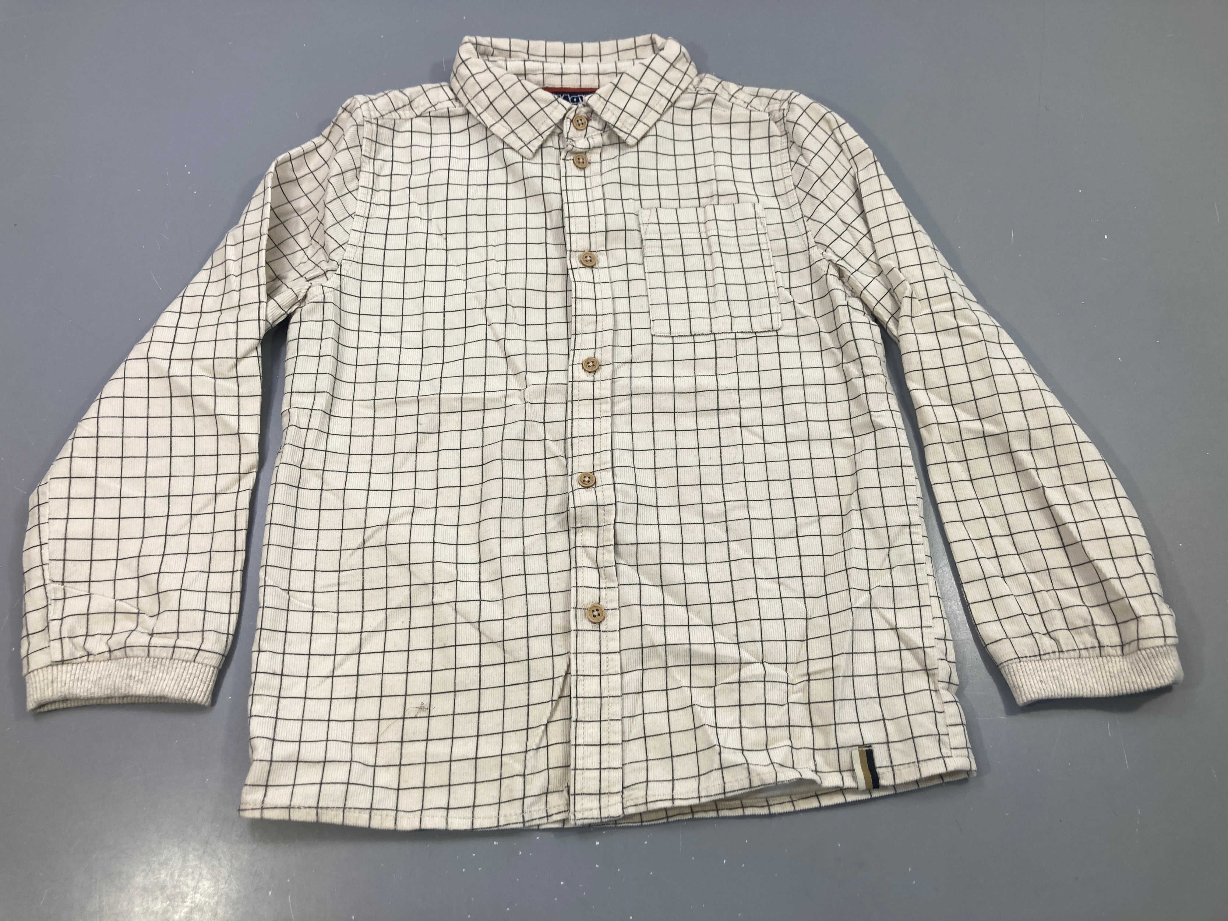 Chemise velours m.l écrue carreaux fins