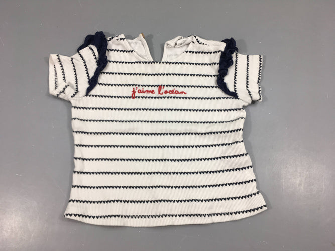 T-shirt m.c côtelé rayé coeurs bleu J'aime l'océan, moins cher chez Petit Kiwi