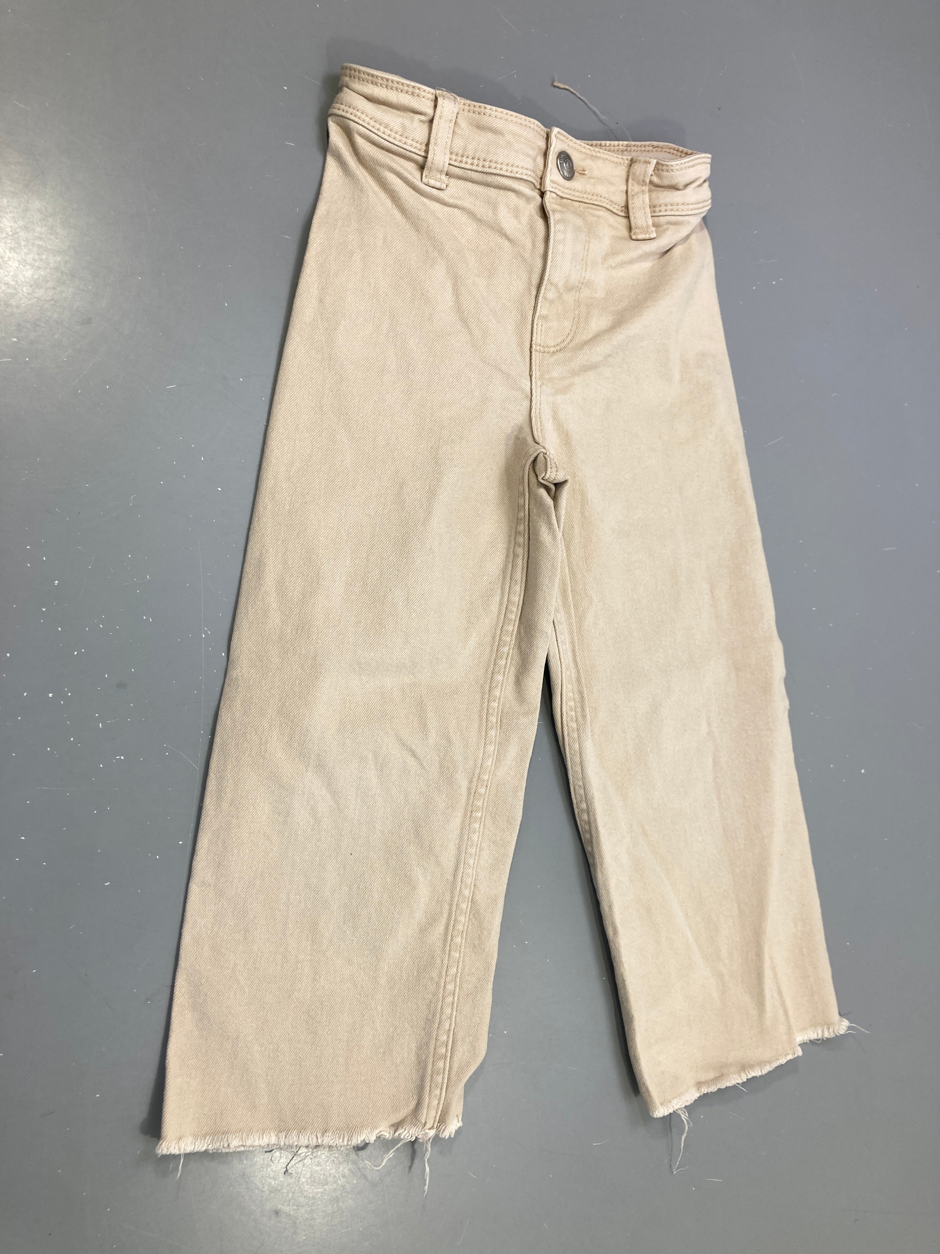 Pantalon jean large beige brut effiloché