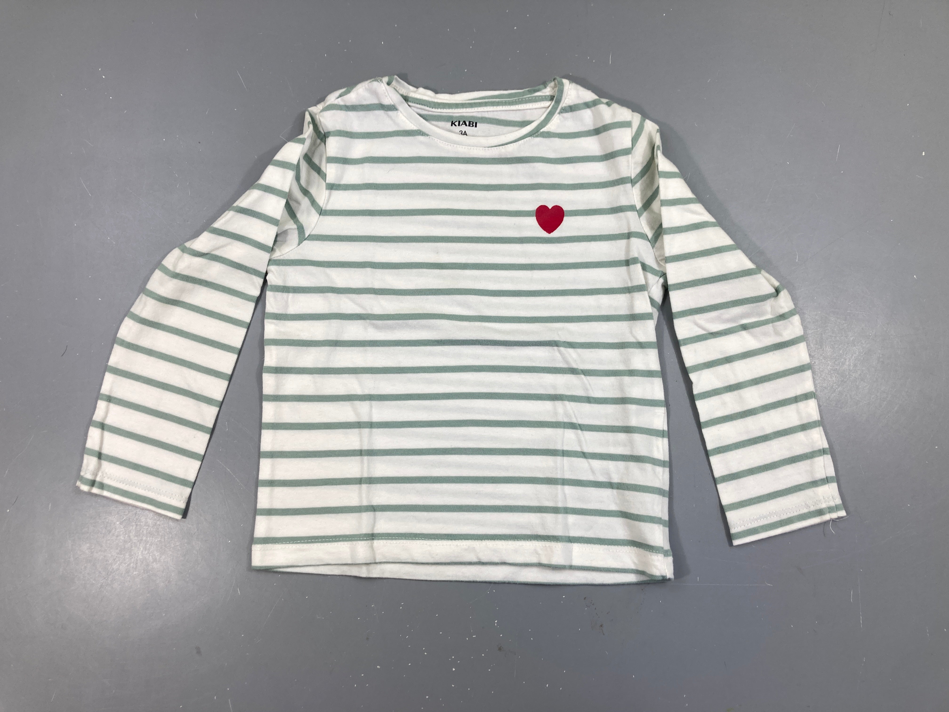 T-shirt m.l blanc rayé vert coeur
