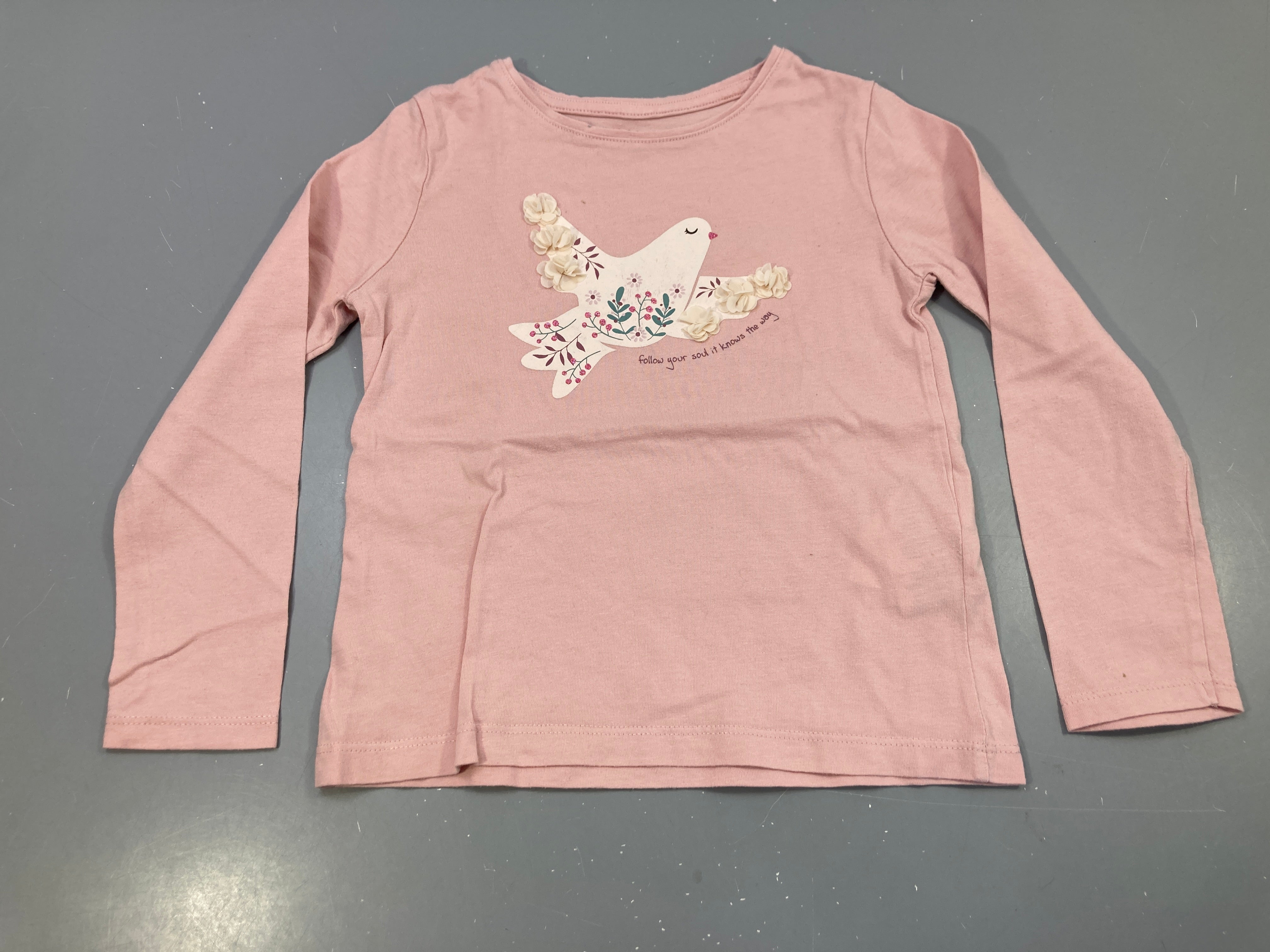 T-shirt m.l rose oiseau fleuri tulle