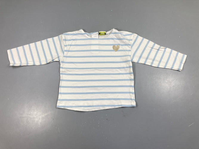 T-shirt m.l blanc rayé bleu coeur doré, moins cher chez Petit Kiwi