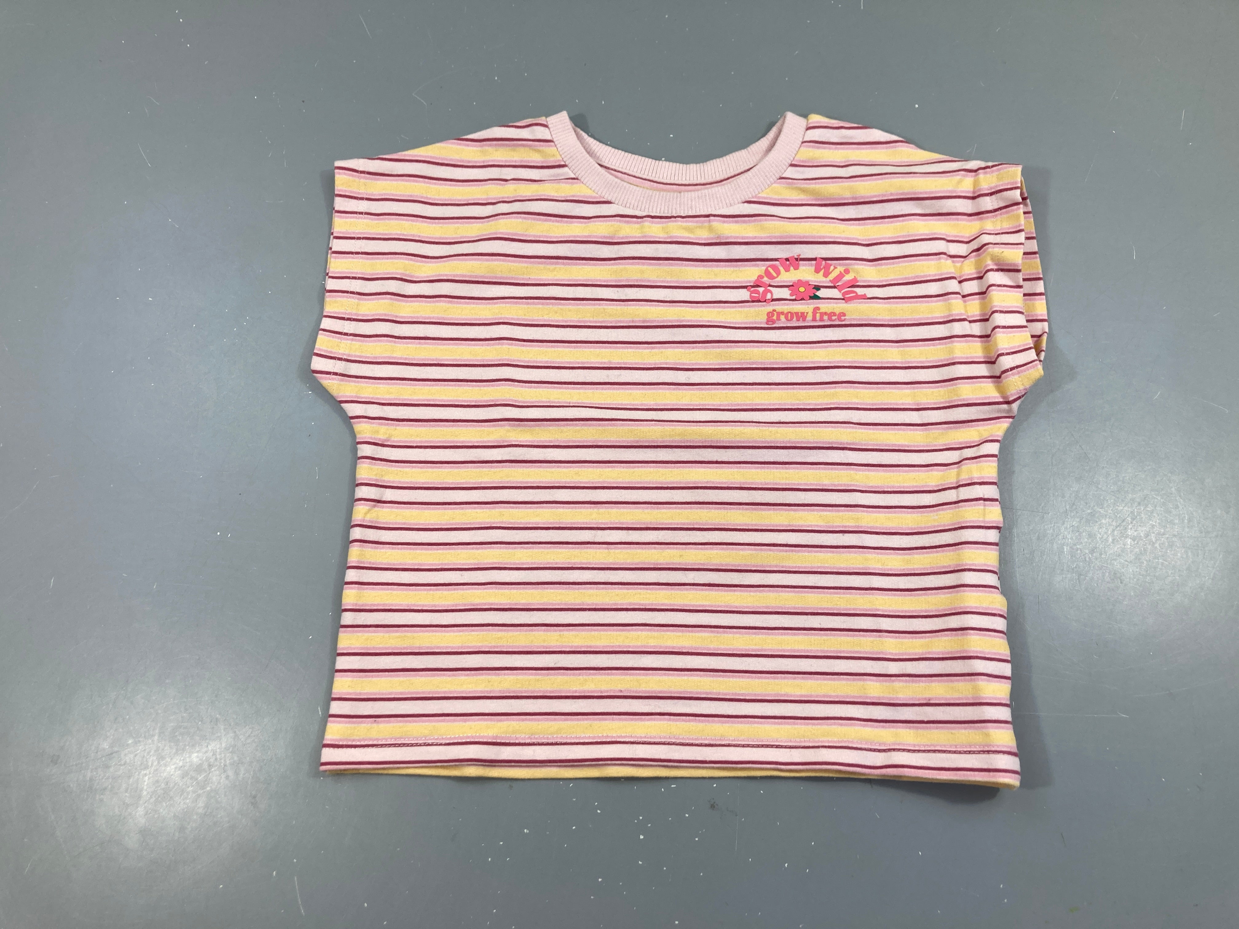 T-shirt m.c épais court rose rayé orange Grow, Maya