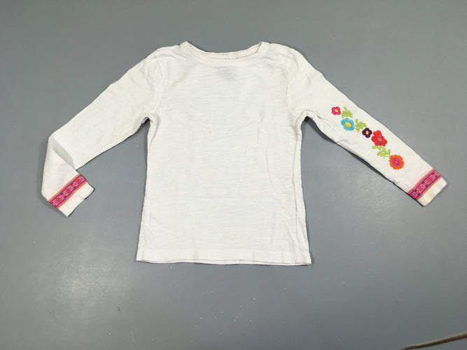 T-shirt m.l blanc flammé bords manches roses, moins cher chez Petit Kiwi