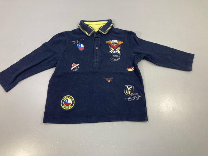 Polo m.l bleu marine badges aviation, IKKS, moins cher chez Petit Kiwi