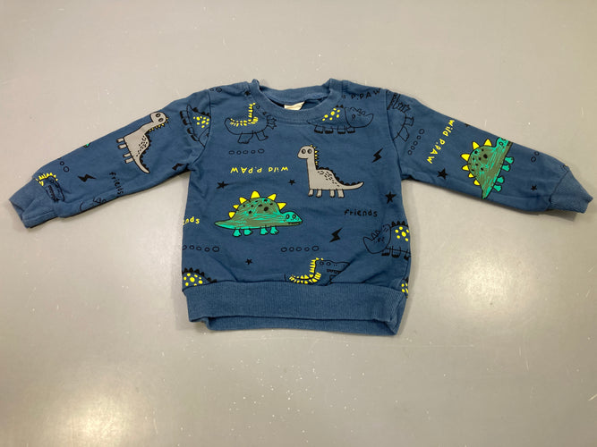 Sweat bleu imprimé dinosaures, moins cher chez Petit Kiwi
