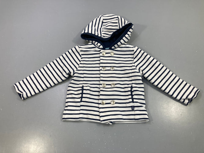 Gilet/veste capuche rayé blanc marine boutonné, moins cher chez Petit Kiwi