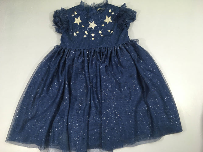 Robe m.c doublée tulle bleu foncé pois étoiles dorées, moins cher chez Petit Kiwi