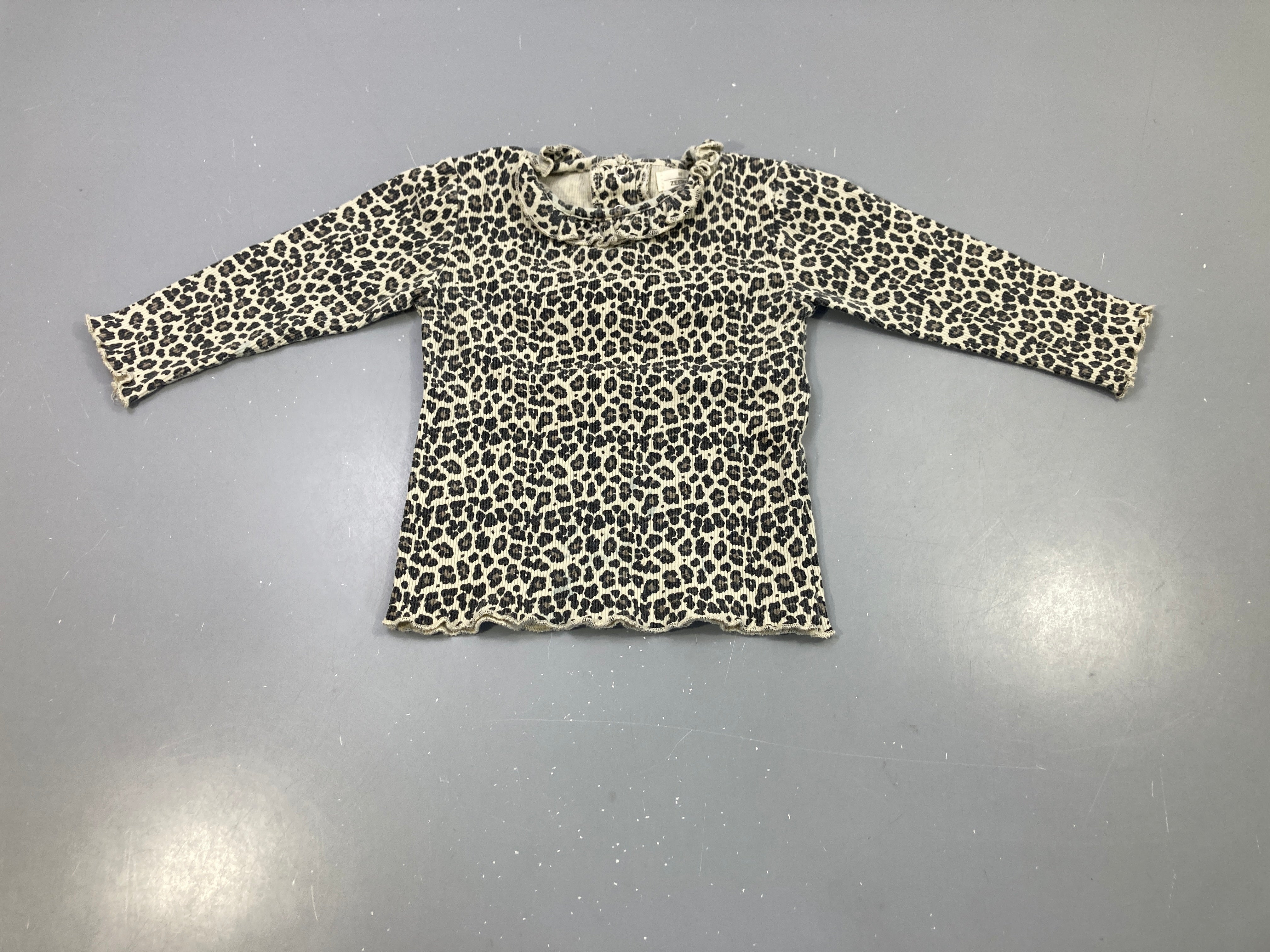 T-shirt m.l imprimé léopard écru froufrous