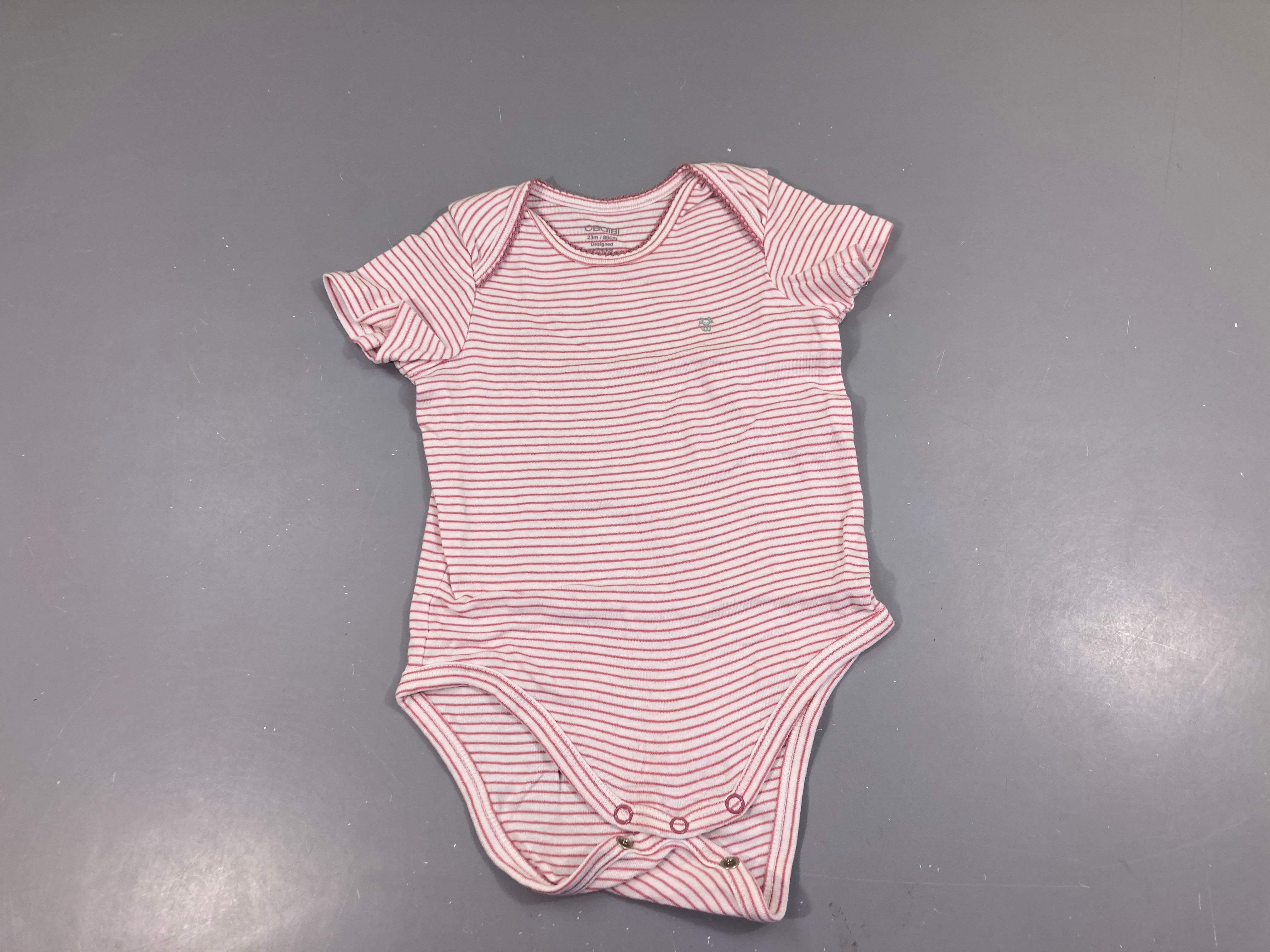 Body m.c blanc rayé rose