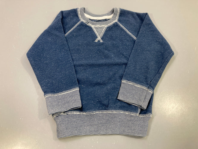 Sweat bleu chiné jean, bords rayés minoti, moins cher chez Petit Kiwi