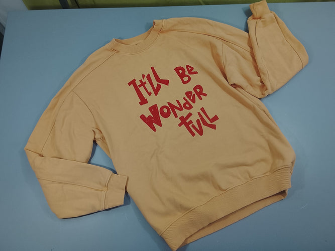 Sweat orange clair "It'll be wonder full" Petit prix car tache l'arrière en bas, moins cher chez Petit Kiwi