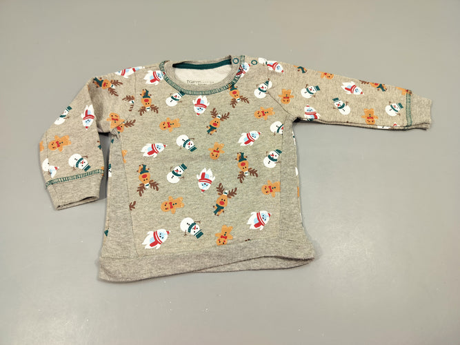 Sweat gris clair chiné, motifs de  noël ,..., intérieur doux et chaud 65% coton 35%  polyester, moins cher chez Petit Kiwi