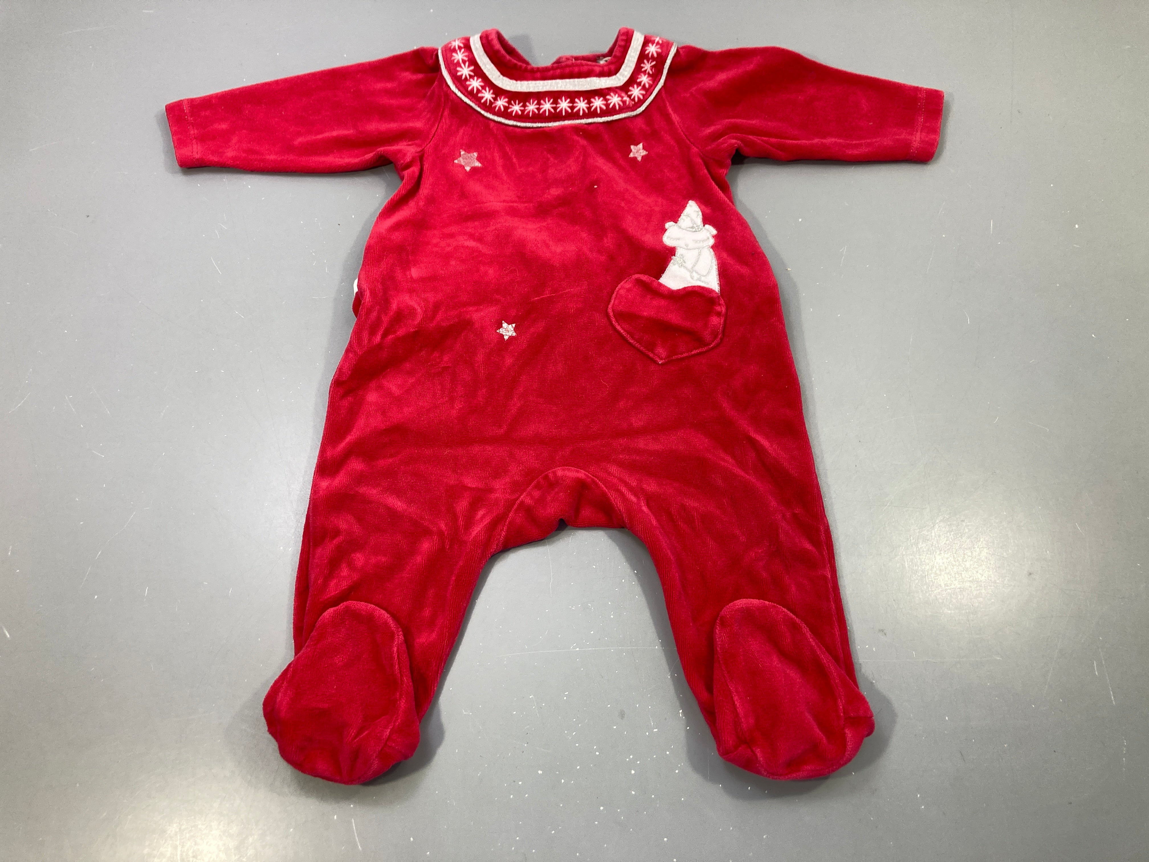 Pyjama velours rouge brodé bonhomme de neige étoiles